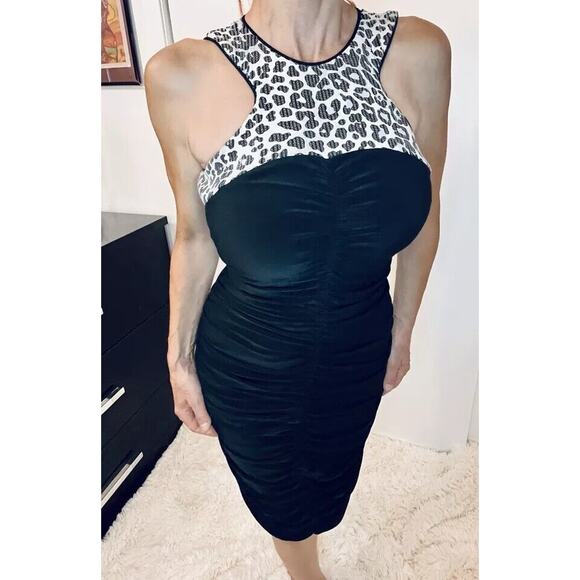 CACHE Animal Black Bodycon Sequin Ruched Evening Event Dress Stretch NWT $198 - Picture 9 of 9
